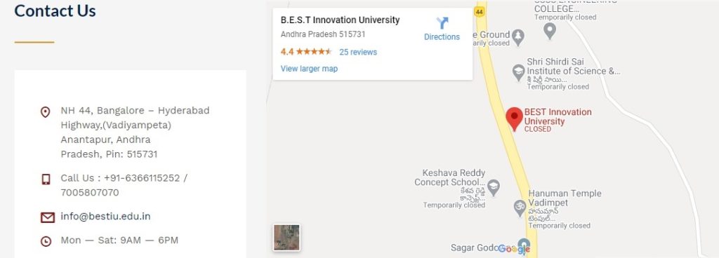 BEST Innovation University Contact Details