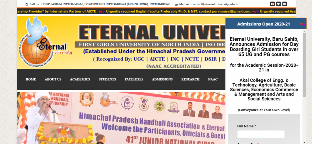 Eternal University Admission