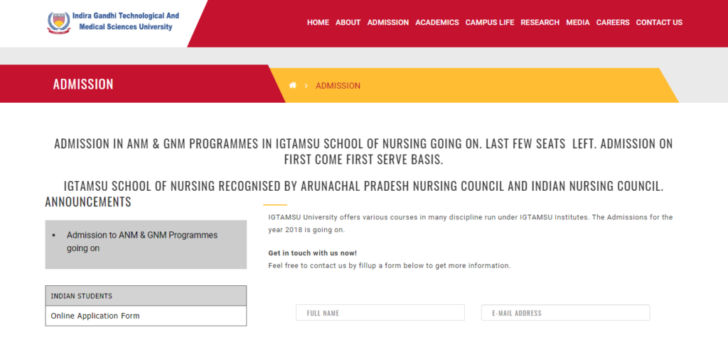 Indira Gandhi Technological and Medical Sciences University Admission