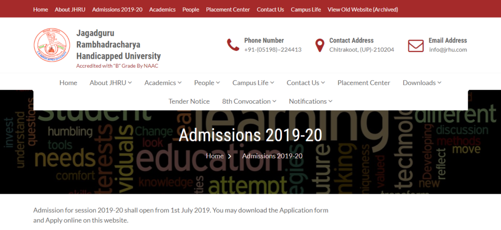 Jagadguru Rambhadracharya Handicapped University Admission