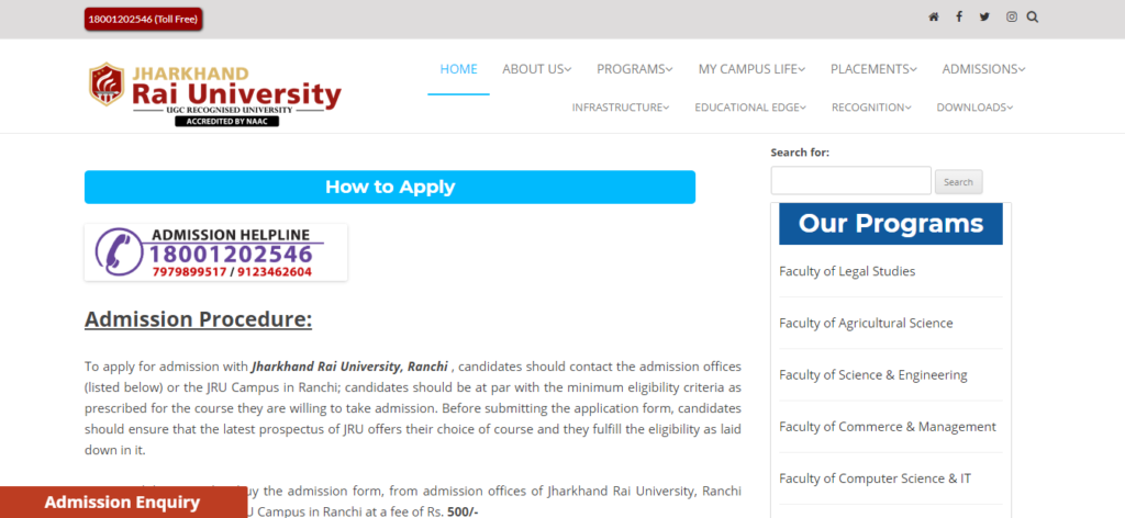 Jharkhand Rai University Admission