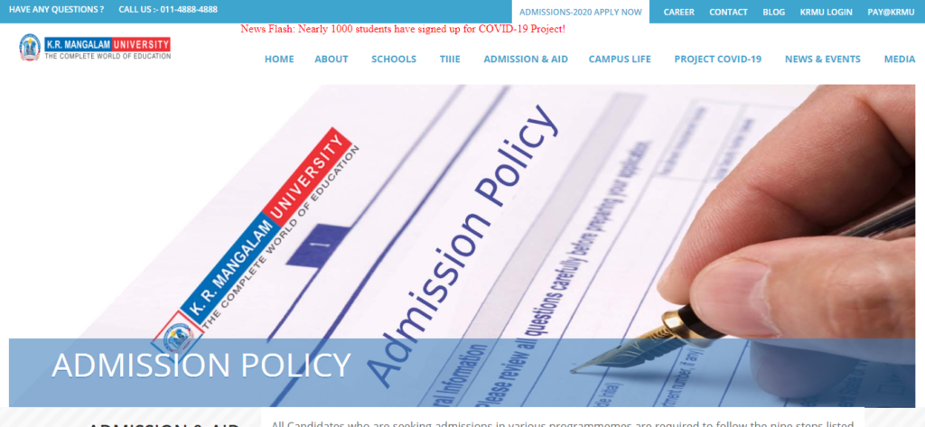 K.R Mangalam University Admission