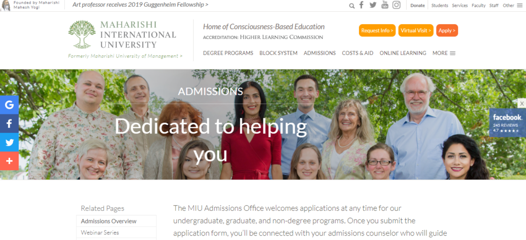 Maharishi University of Management and Technology Admission