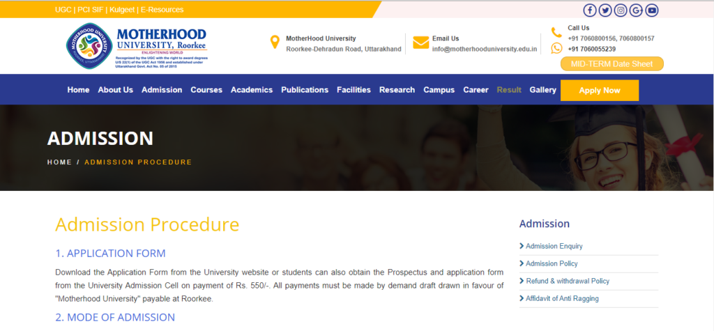 Motherhood University Admission