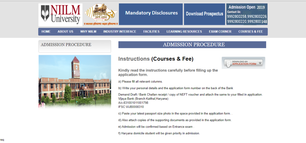 NIILM University Admission