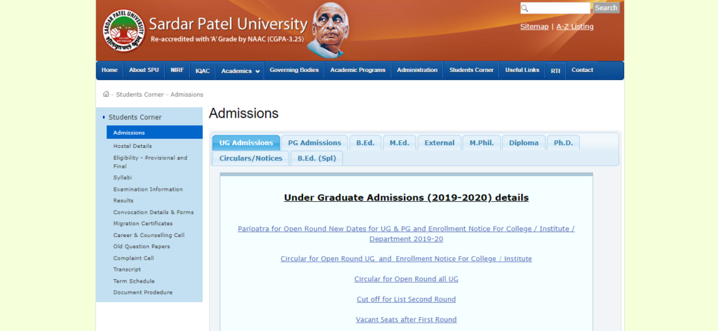 Sardar Patel University Admission