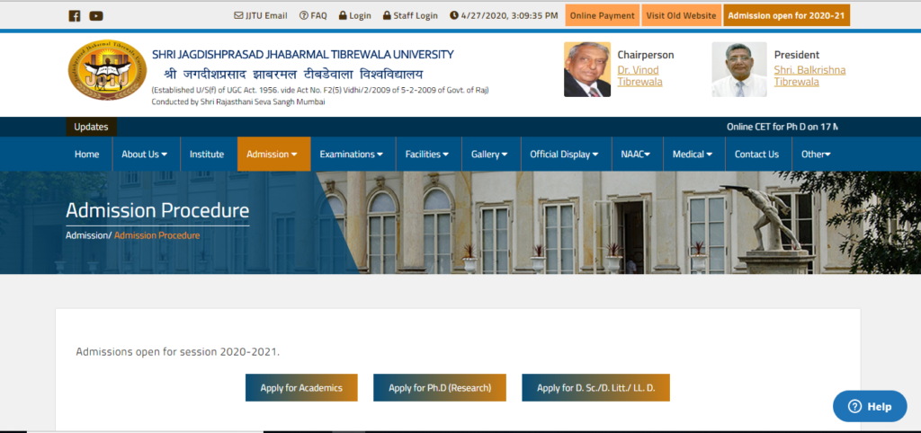 Jagdishprasad Jhabarmal Tibrewala University Admission