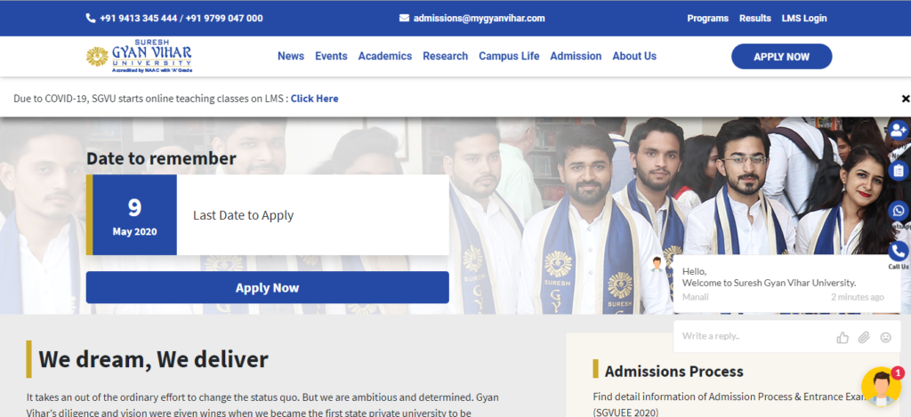 Suresh Gyan Vihar University Admission
