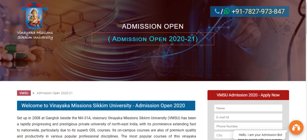 Vinayaka Missions Sikkim University Admission
