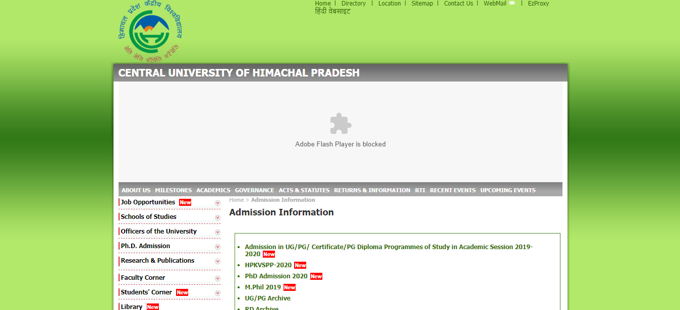 Central University of Himachal Pradesh Admission