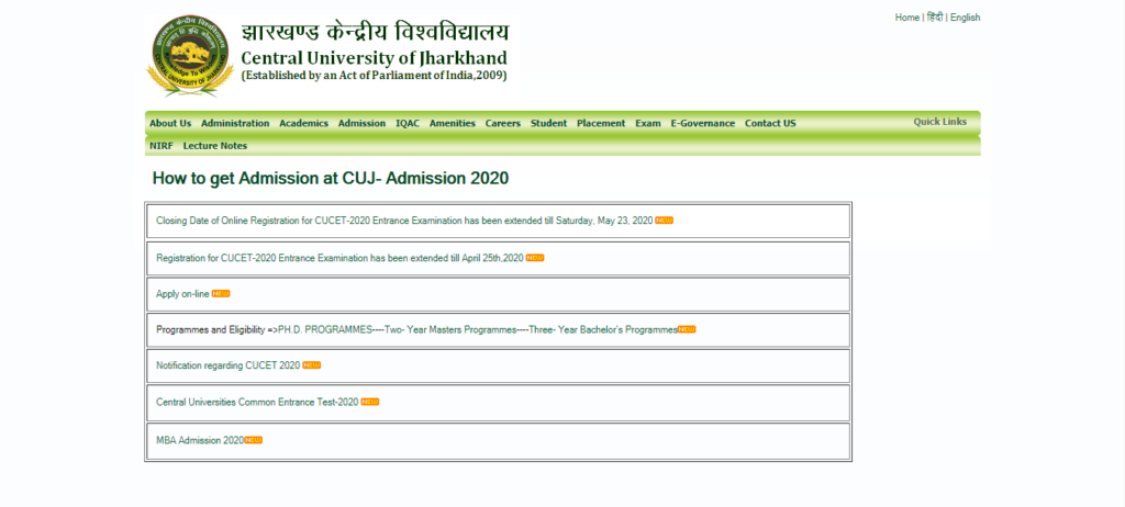 Central University of Jharkhand Admission 2026 | Last Date, Courses ...