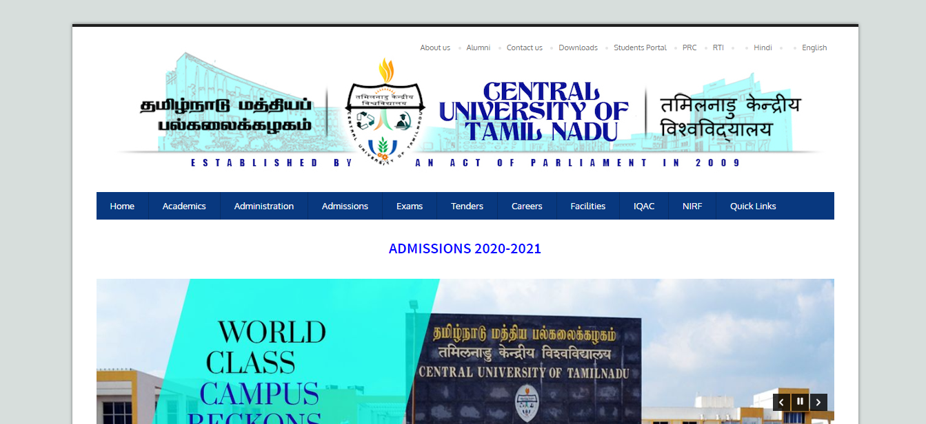 Central University Of Tamil Nadu Admission