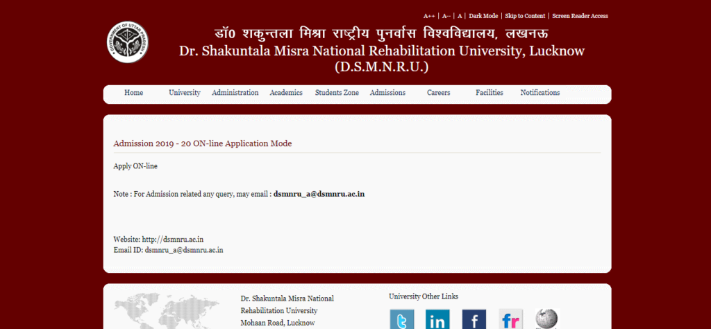 Dr. Shakuntala Misra National Rehabilitation University Admission