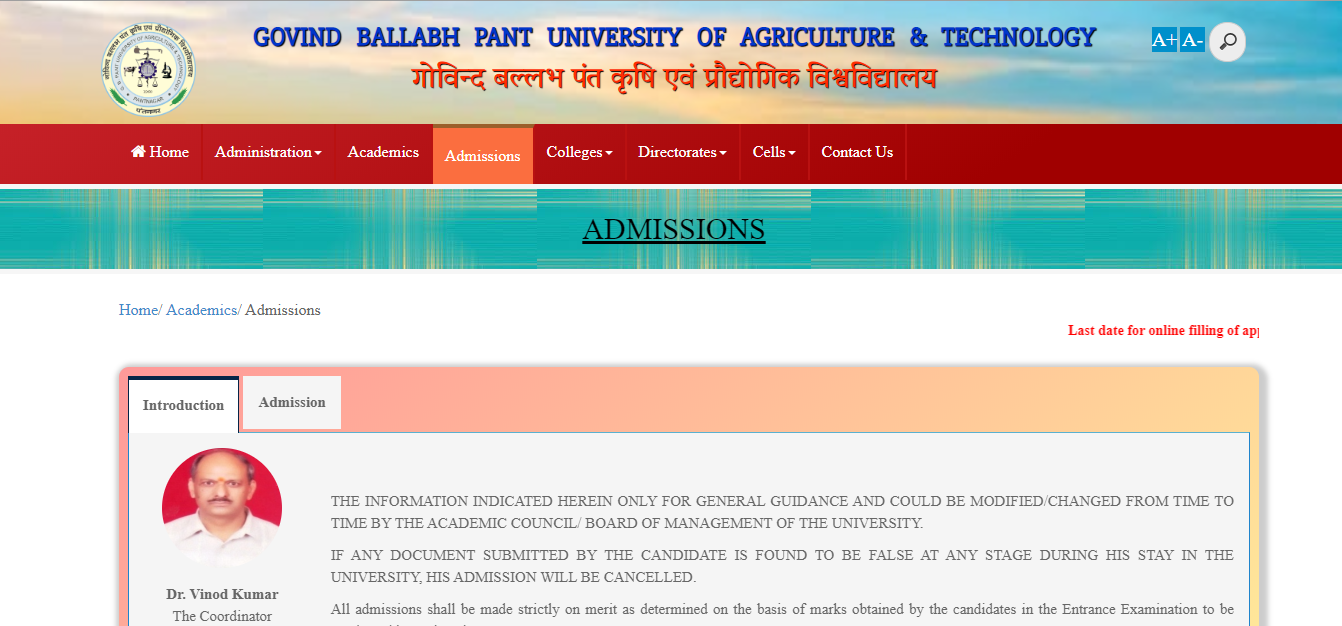 G.B.Pant University Admission 