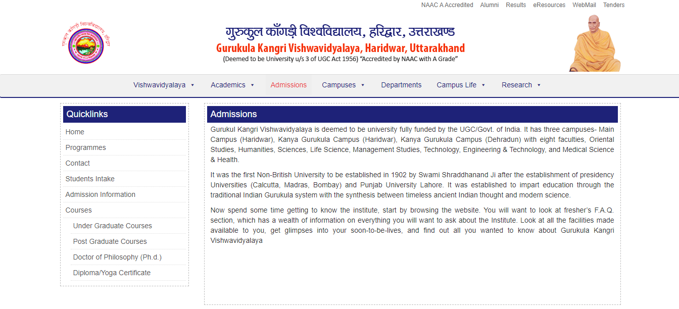 Gurukul Kangri Vishwavidyalaya University Admission