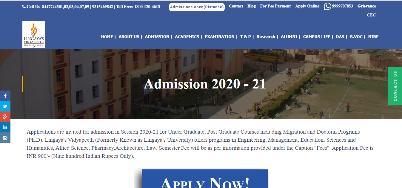 Lingaya’s Vidyapeeth University Admission
