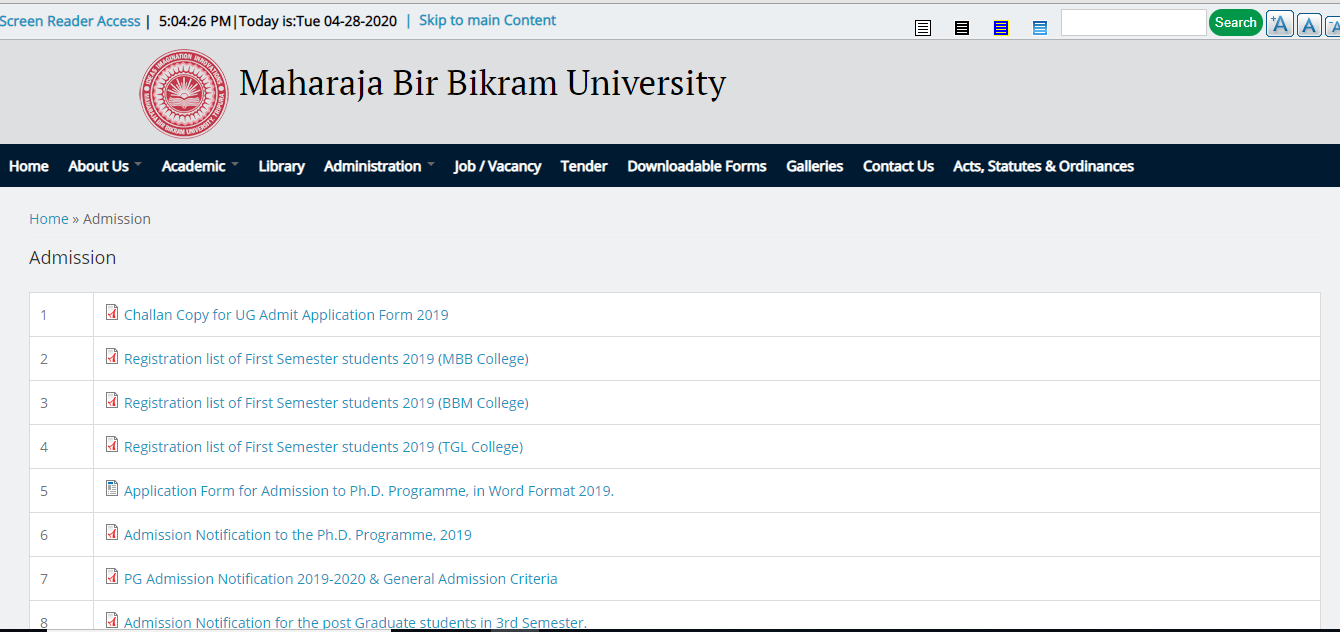 Maharaja Bir Bikram University Admission