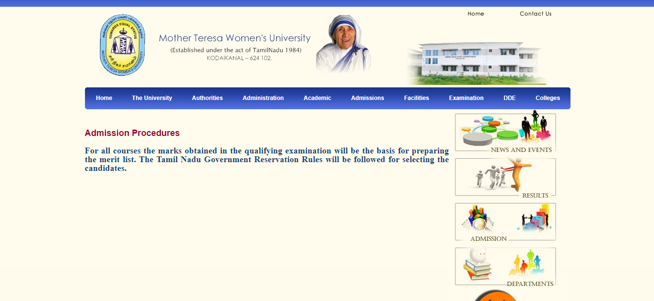 Mother Teresa Women's University Admission