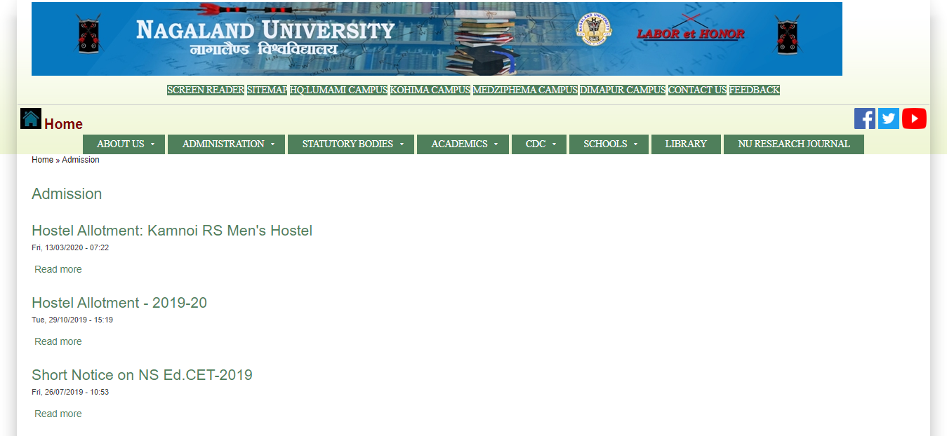 Nagaland University Admission