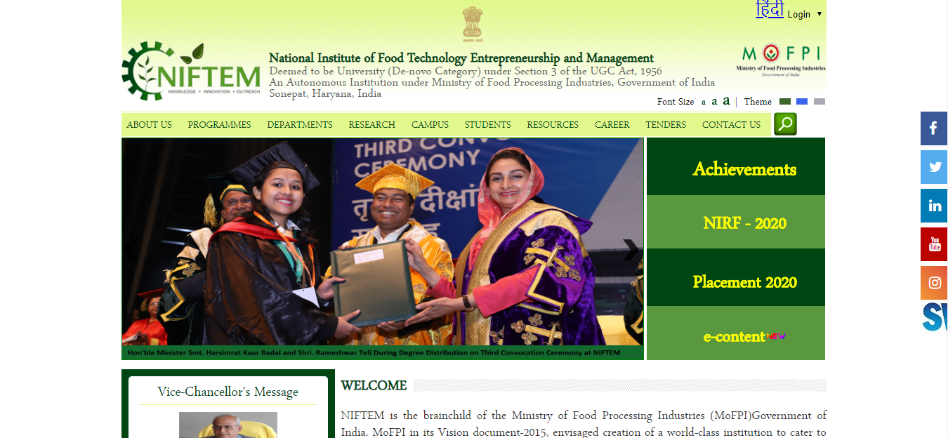 National Institute of Food Technology, Entrepreneurship _ Management Admission