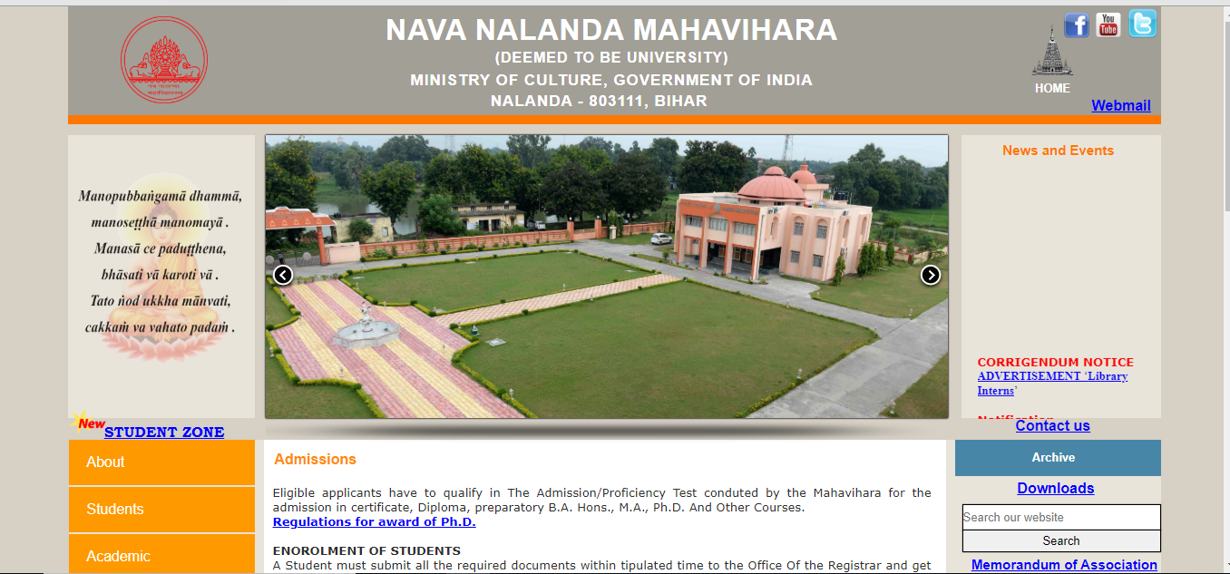 Nava Nalanda Mahavihara Admission
