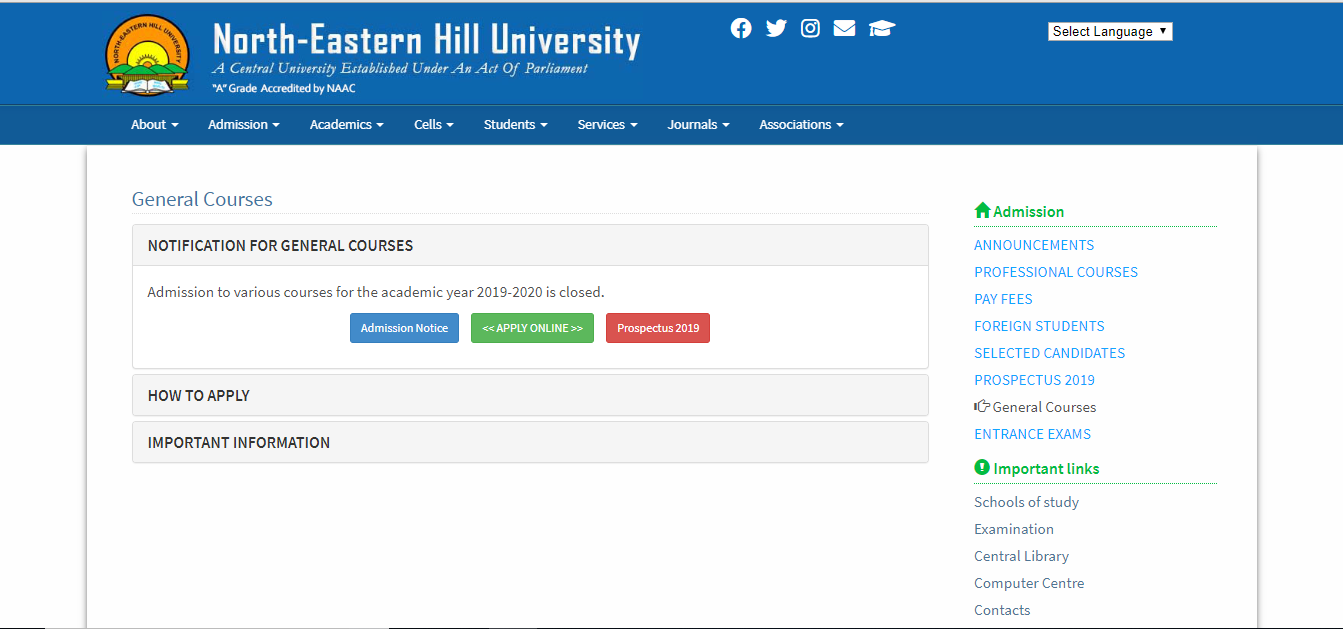 North Eastern Hill University Admission