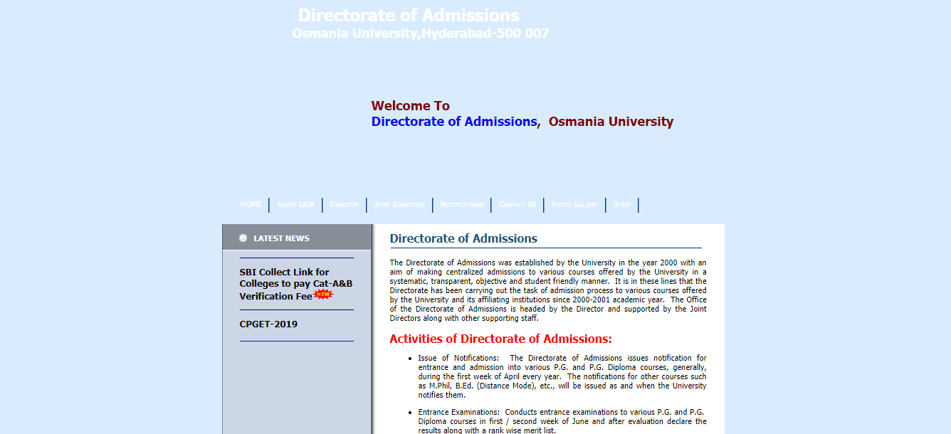 Osmania University Admission