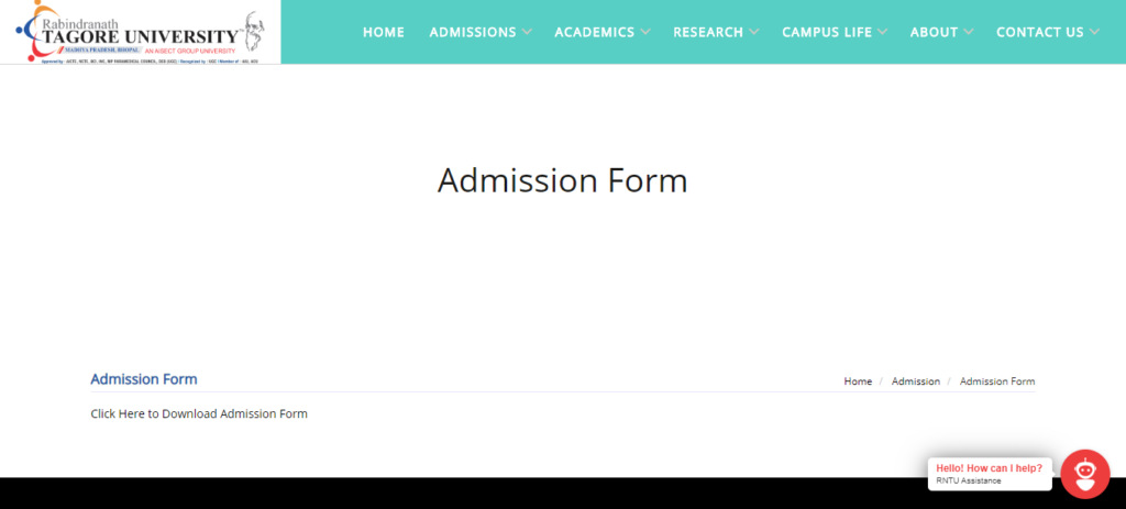 Rabindranath Tagore University Admission
