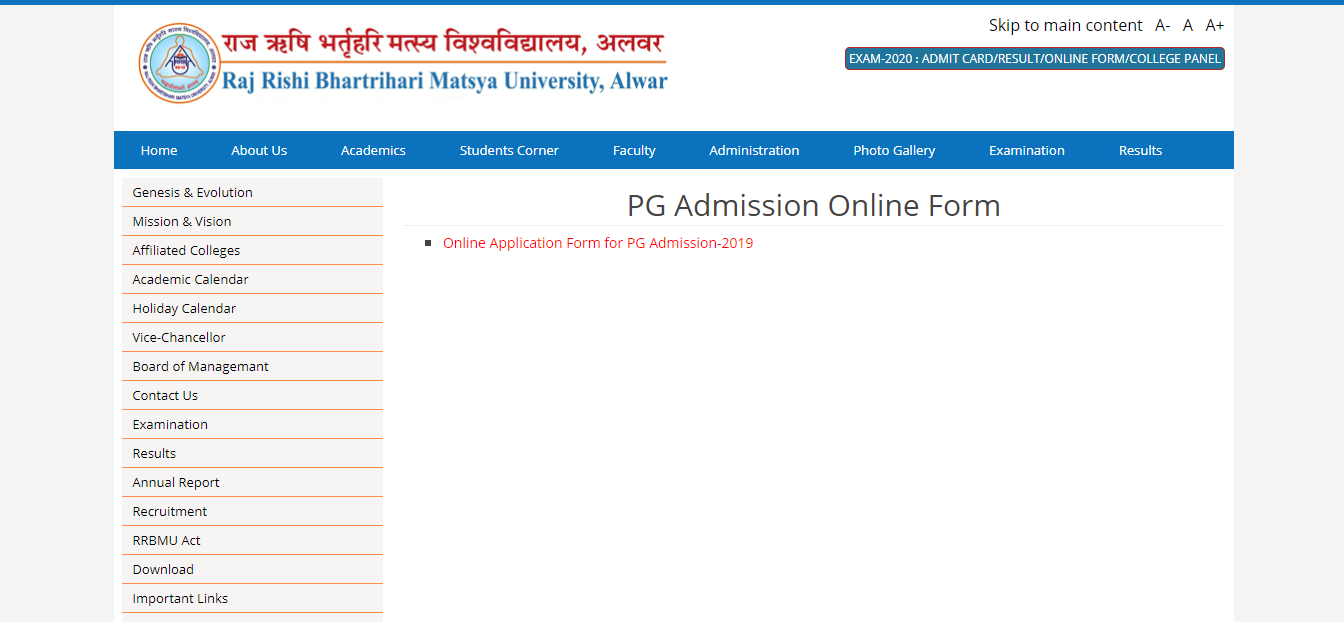 Raj Rishi Bhartrihari Matsya University Admission