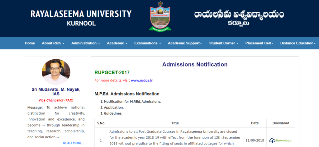 Rayalaseema University Admission