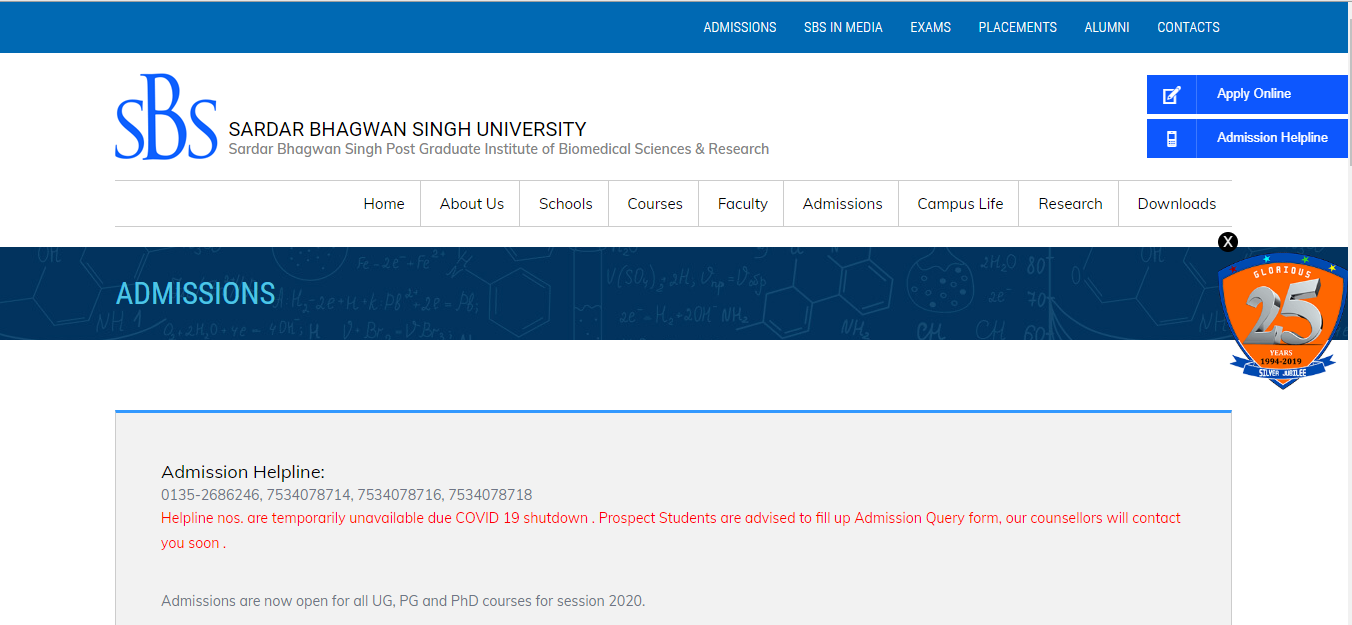 Sardar Bhagwan Singh University Admission