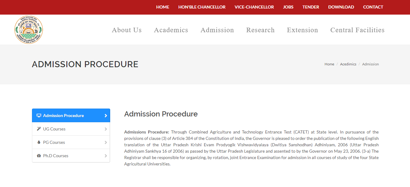 Sardar Vallabh Bhai Patel University Admission