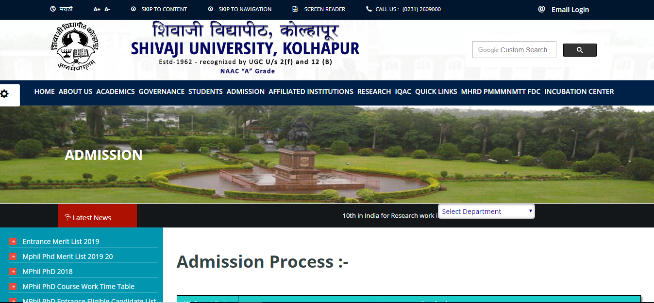 Shivaji University Admission