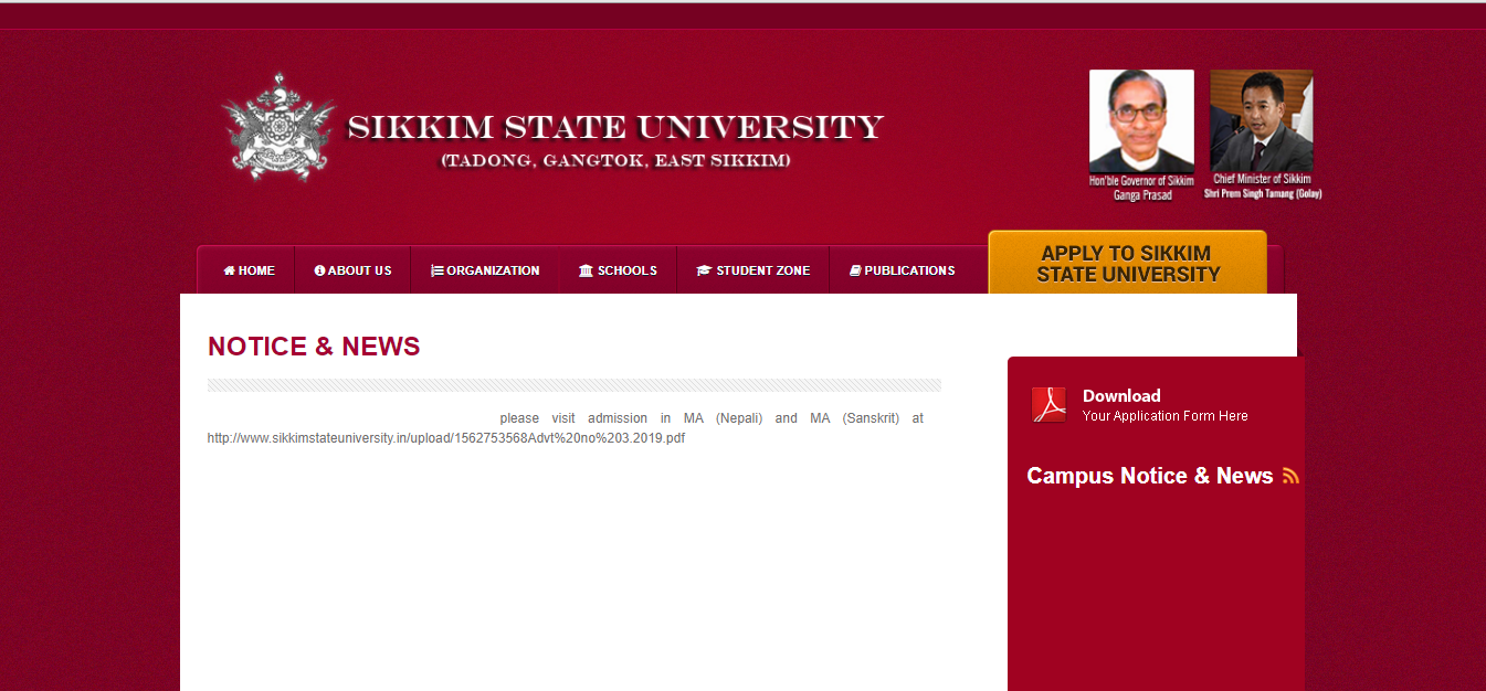 Sikkim State University Admission