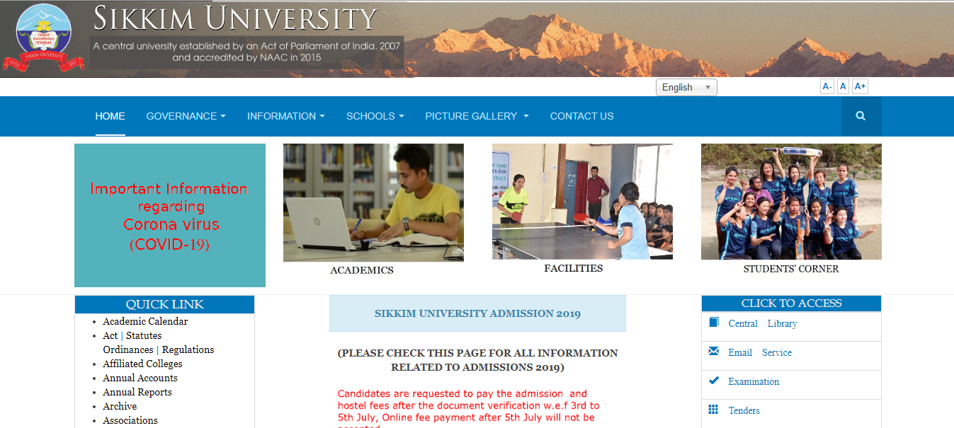 Sikkim University Admission