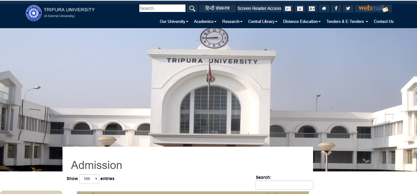 Tripura University Admission