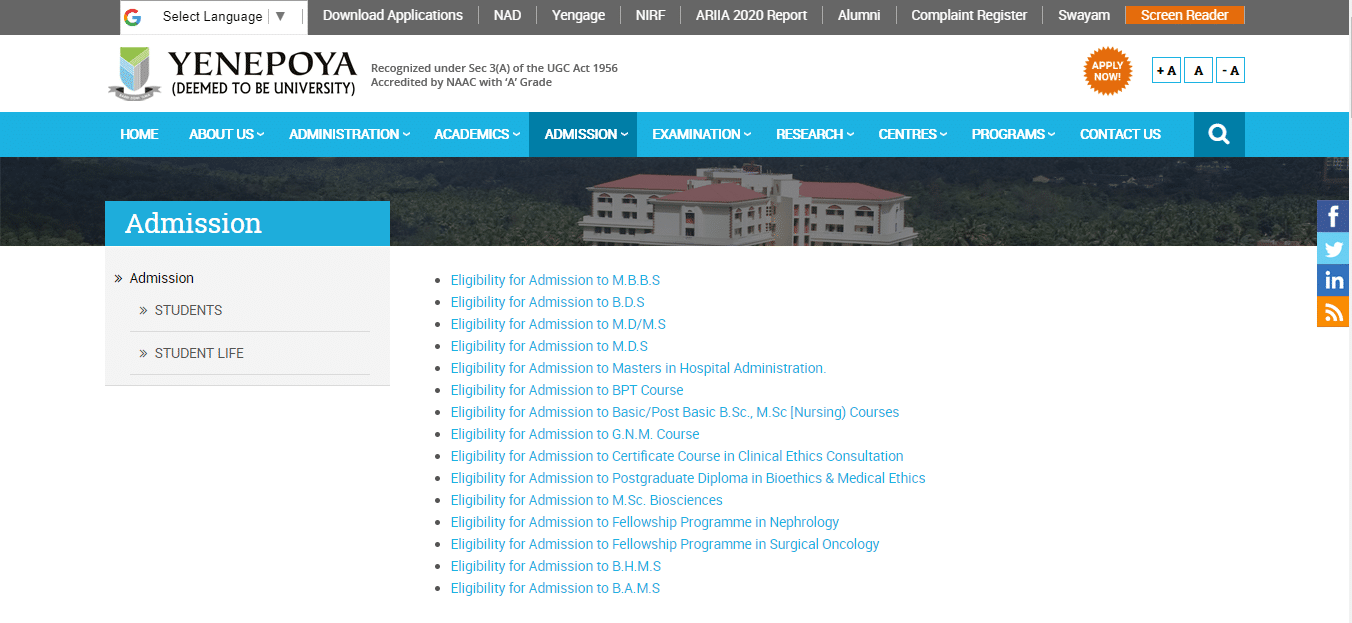 Yenepoya, University Admission